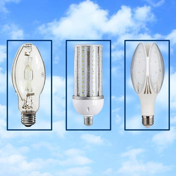 LED_Bulbs LED light bulbs in square boxes on blue sky background