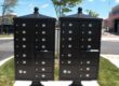 twin cluster mailboxes next to shopping center