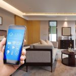 mobile phone with luxury bedroom in smart home