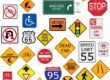 collection of street signs on white background