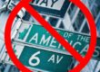 green signs with red cancel sign over it