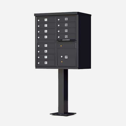Cluster Mailbox and Parcel Unit for apartment complexes, communities and residential centers. Brandon Industries model CBU-1570-12 comes with 12 tenant boxes and 1 parcel unit.