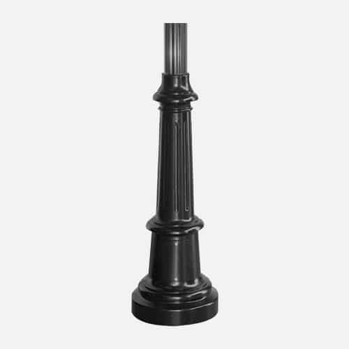 Decorative extruded aluminum base for lamp post and poles with a smooth or fluted pole and powder coat finish. Brandon Industries model number CL1 fits 3 inch poles.