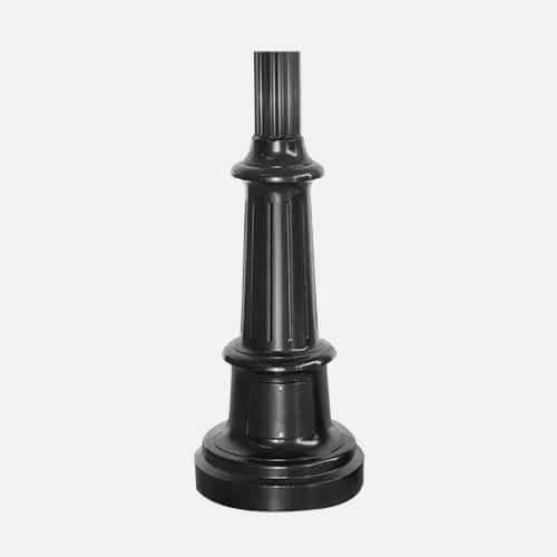 Decorative extruded aluminum base for lamp post and poles with a smooth or fluted pole and powder coat finish. Brandon Industries model number CL2 fits 4 inch poles.