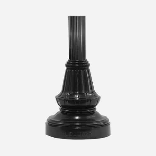 Decorative extruded aluminum base for lamp post and poles with a smooth or fluted pole and powder coat finish. Brandon Industries model number CL7 fits 5 inch poles.