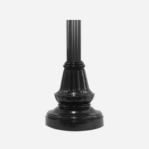 Decorative extruded aluminum base for lamp post and poles with a smooth or fluted pole and powder coat finish. Brandon Industries model number CL8 fits 4 inch poles.