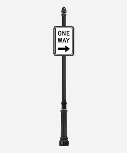 The CP3-1A is a decorative street sign on a 3" round pole with an acorn finial.