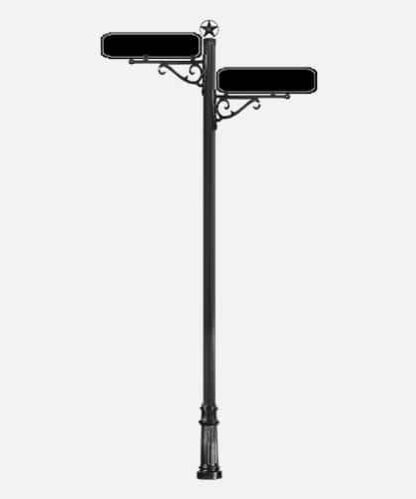 The CP4-2A is a decorative two-way street sign on a 4" round pole with a circle star finial and a base.