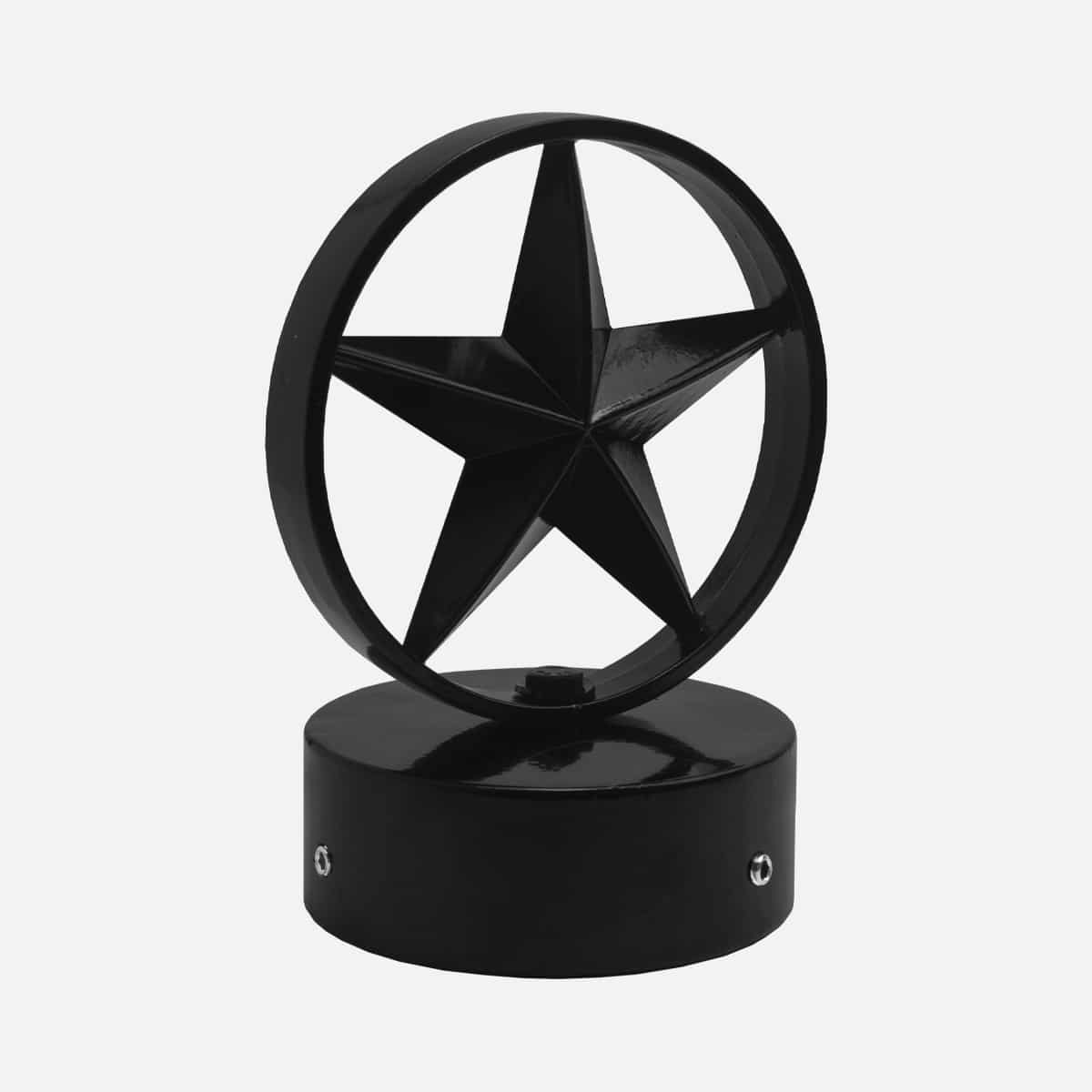 Decorative circle and star cast aluminum finial for sign and light poles. Brandon Industries model FIN-CS4 fits 4 inch round poles.