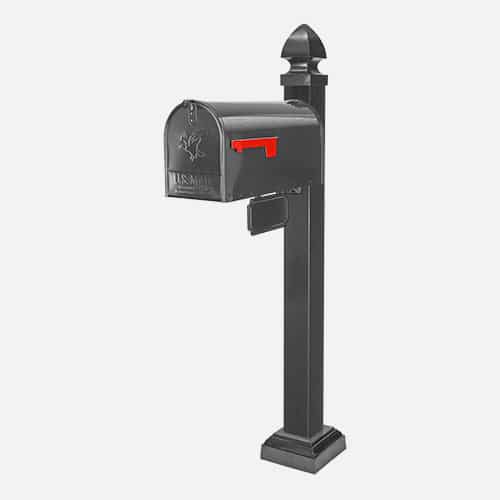 round top estate mailbox with square base and pole with acorn finial