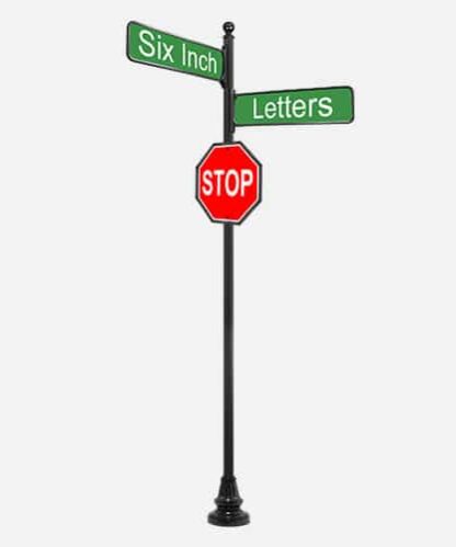 The SPF3-2A is a street sign-stop sign combo on a 3" round smooth or fluted pole with a ball finial and a base.