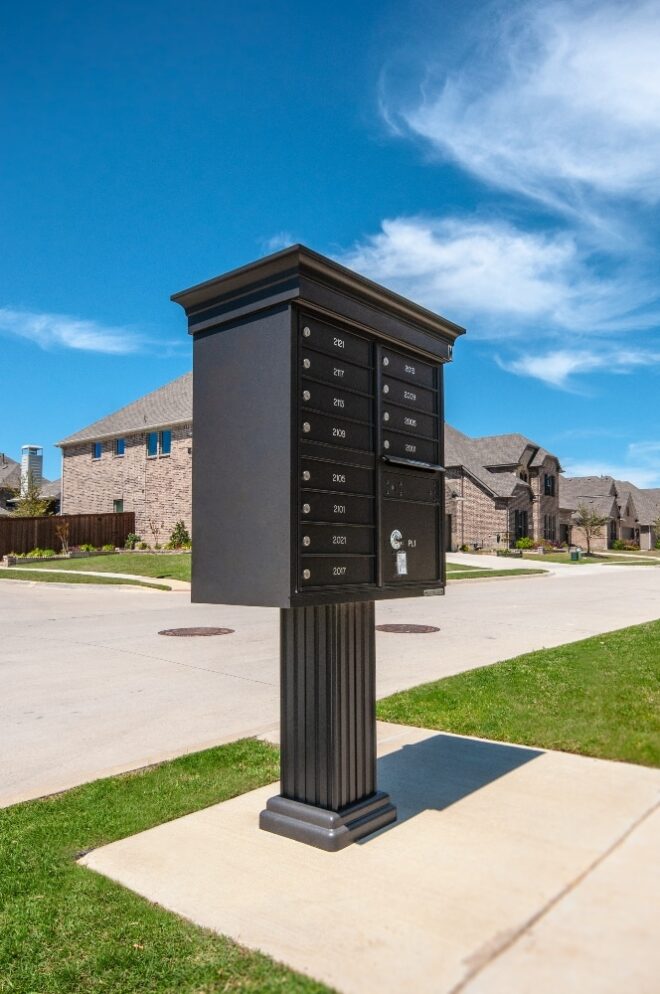 Cluster box unit next to road.