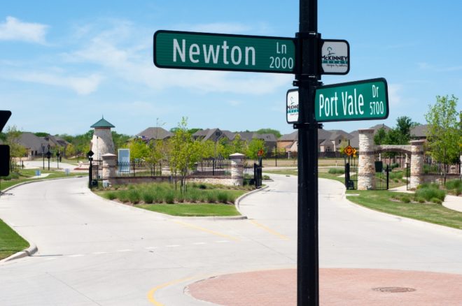 Street signs at an intersection.