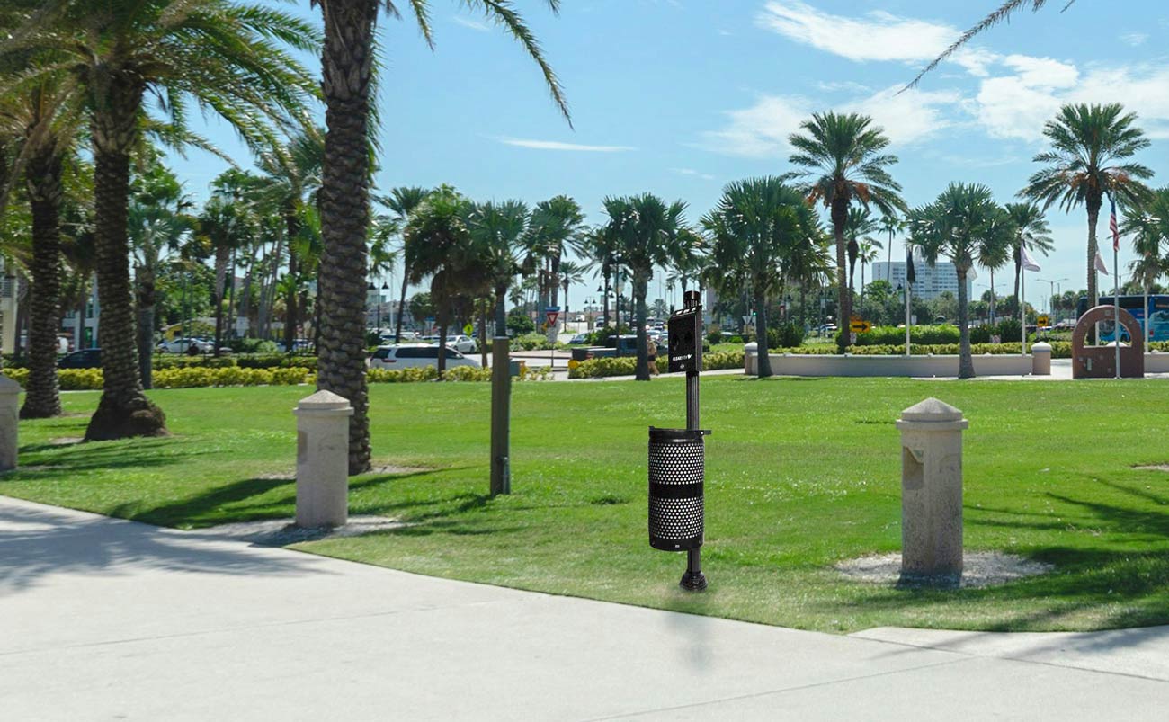 Residential - Pet Waste Stations - Brandon Industries A pet waste station along a walking path.