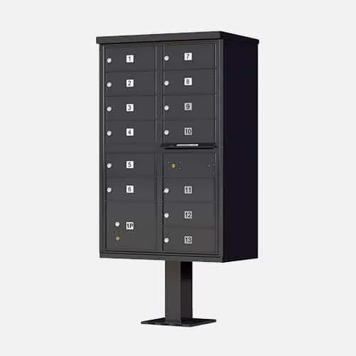 The CBU-1570-13 is a standard type 4 cluster box unit that comes with space for 13 tenants and 1 parcel.