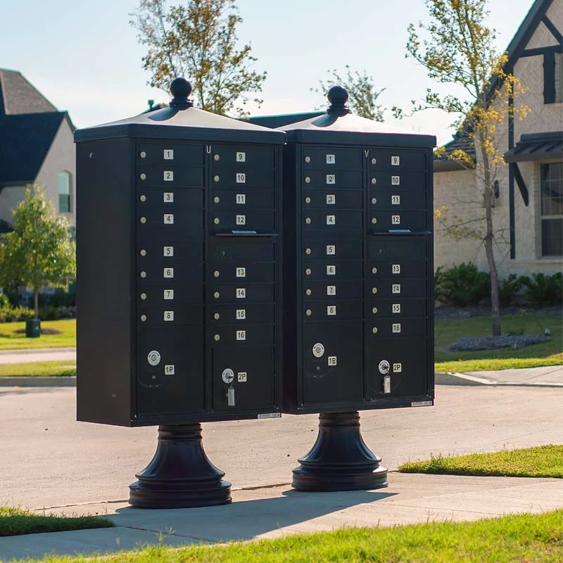 Two traditional cluster box units in a neighborhood