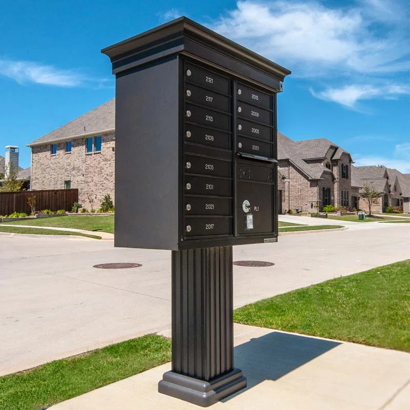 A classic cluster mailbox unit in a neighborhood