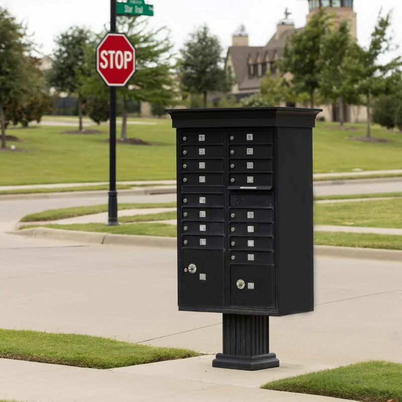 A classic cluster mailbox unit in a neighborhood